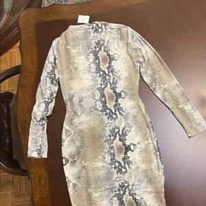 AKIRA Beige and Gray Snake Print Midi Dress